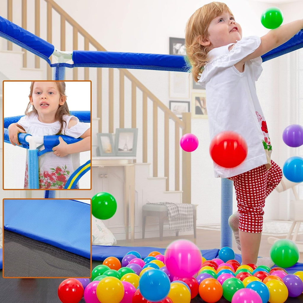 Green Mini Trampoline with Safety Enclosure Net and Pit Balls H728646