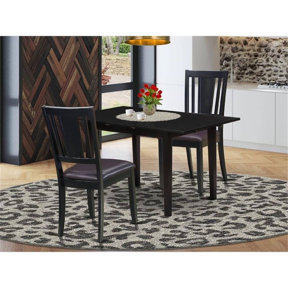 3 Piece Dining Room Furniture Set with Wooden Table and 2 Faux Leather Chairs H5413