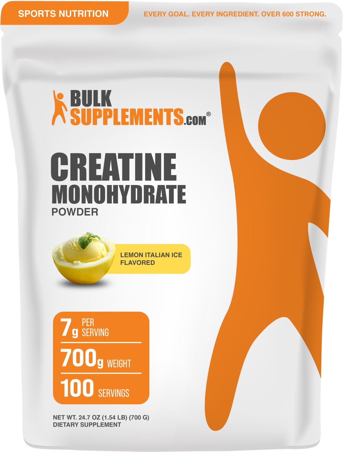 Micronized Creatine Monohydrate Powder, Lemon Italian Ice, 7g per Serving, 700g D57048