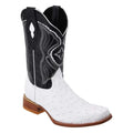 White Ostrich Print Leather Square Toe Western Boots V79318