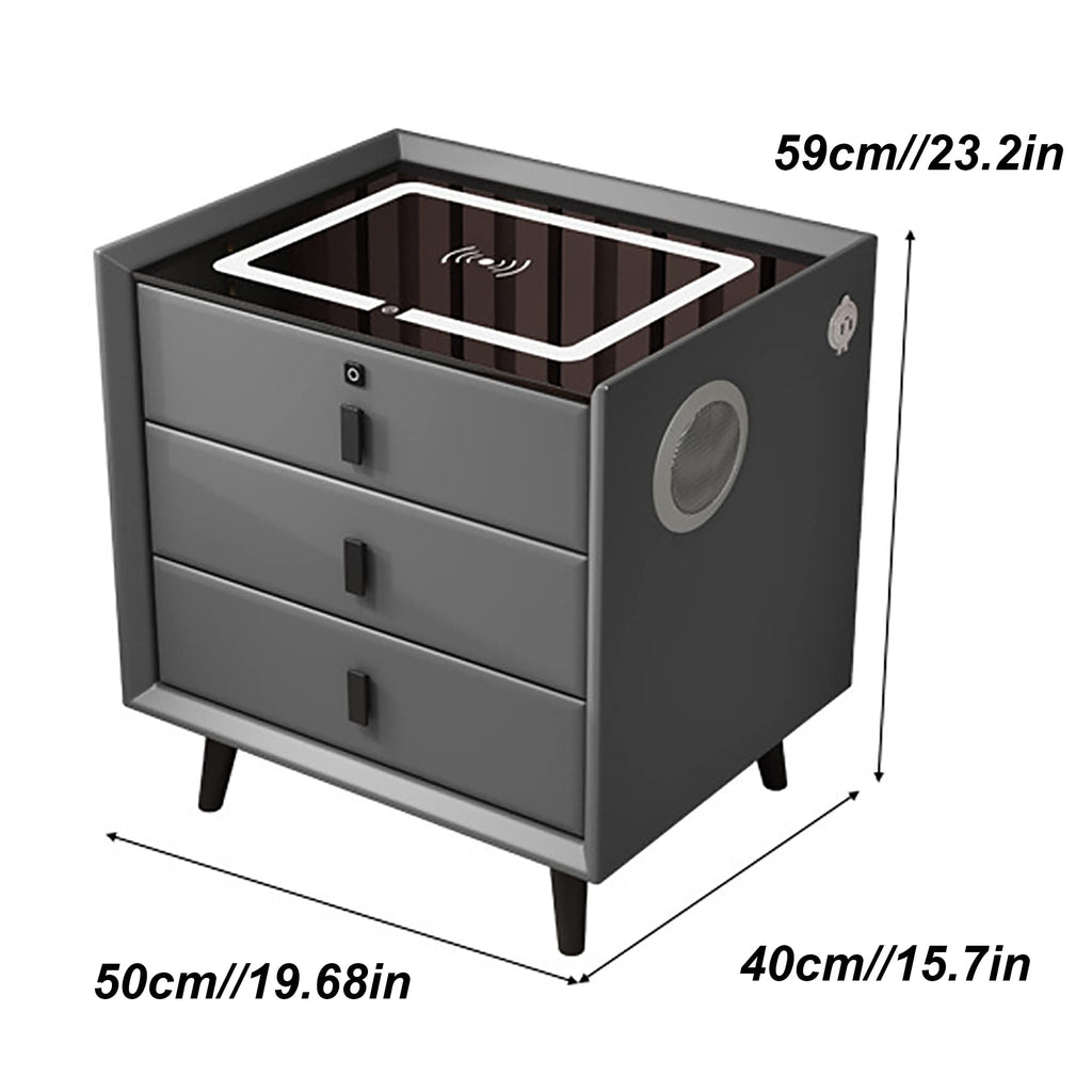 White Nightstand with Wireless Charging Station and Fingerprint Lock Drawer F67187