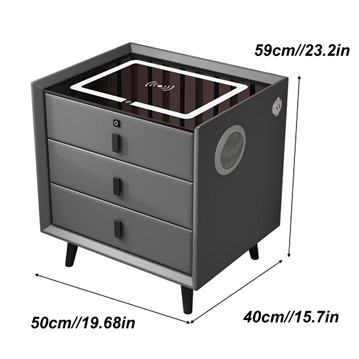 White Nightstand with Wireless Charging Station and Fingerprint Lock Drawer F67187