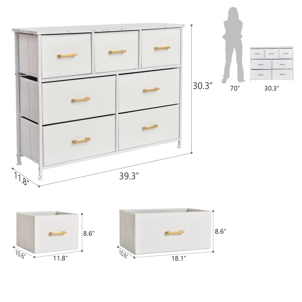 White 7 Drawer Dresser J704