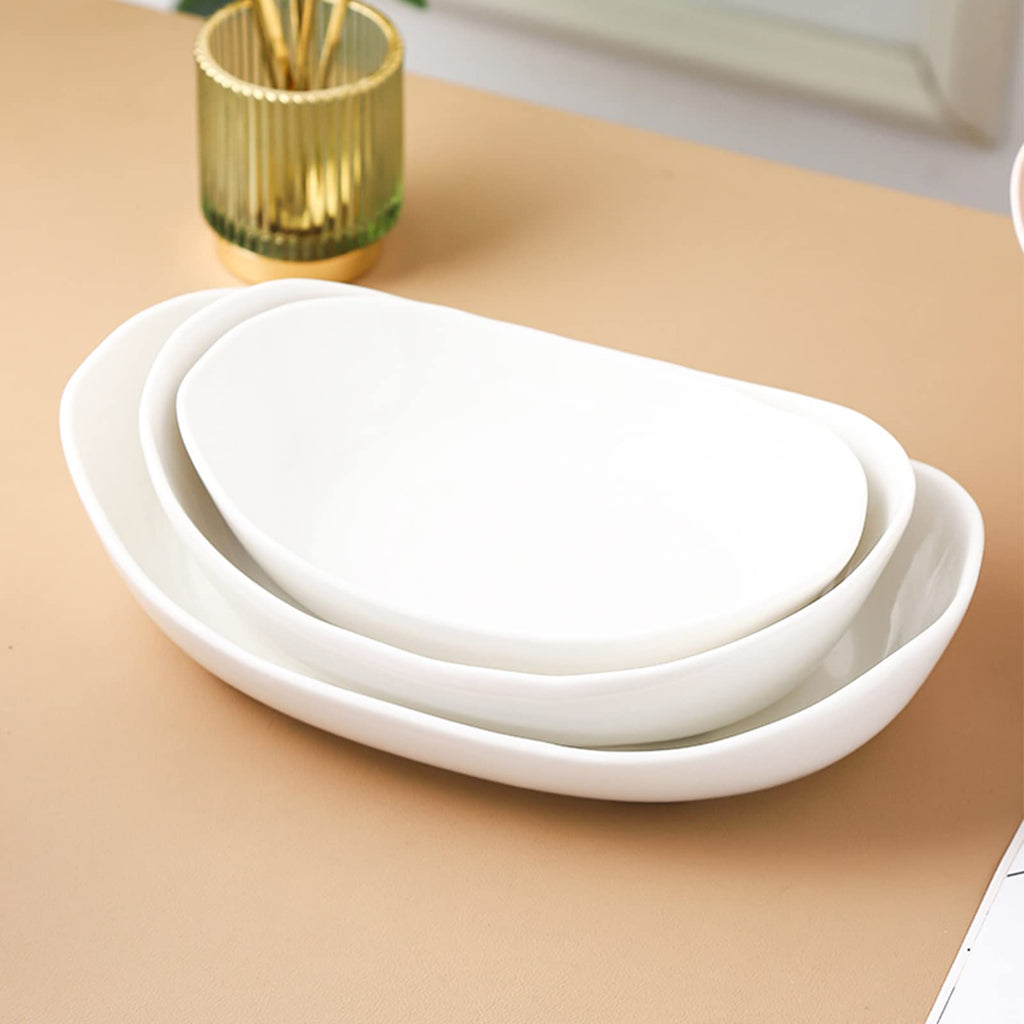3 Tier Ceramic Fruit Bowl with Bamboo Stand White Y929970