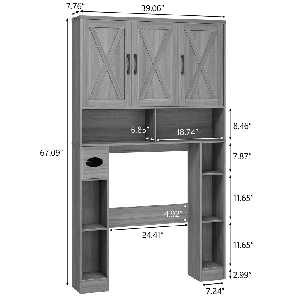 Over The Toilet Storage Cabinet with 3 Barn Doors A728348