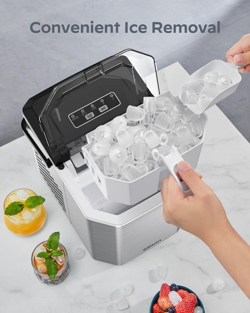 Stainless Steel Portable Countertop Ice Maker with Basket and Scoop O3281