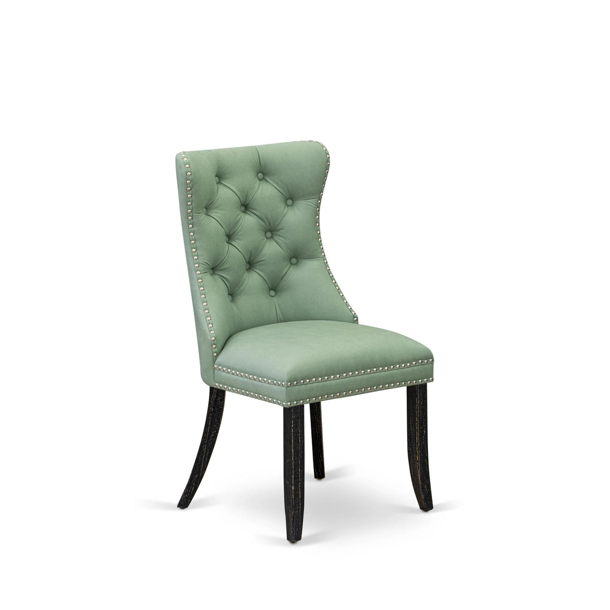 Button Tufted Nailhead Willow Green Polyester Upholstered Dining Chairs, Set of 2 E271670