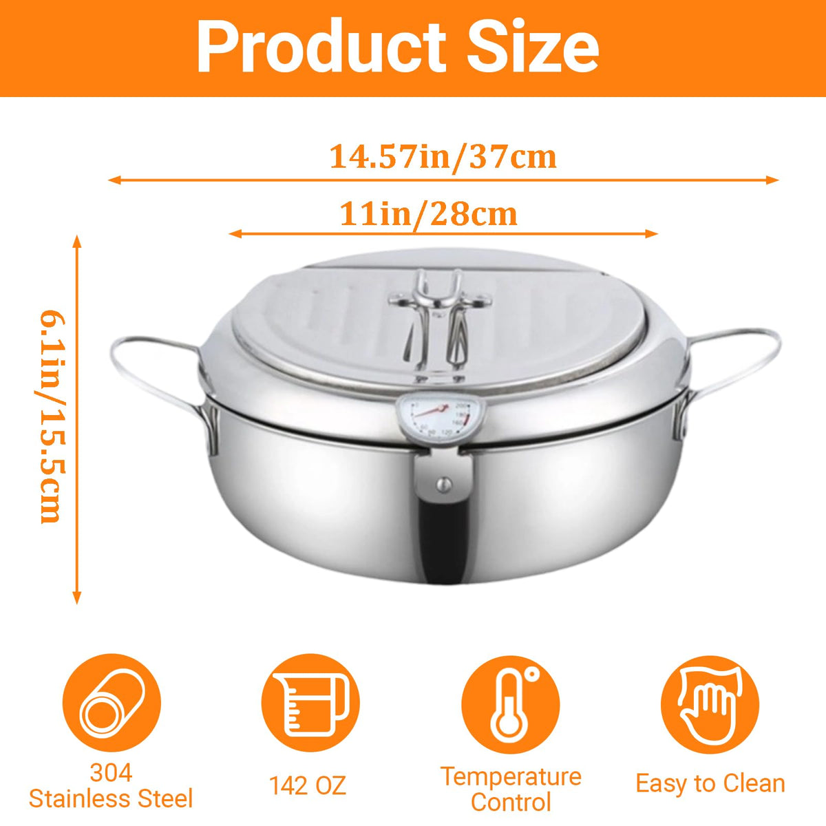 4.2L Stainless Steel Deep Fryer Pot with Thermometer W3949