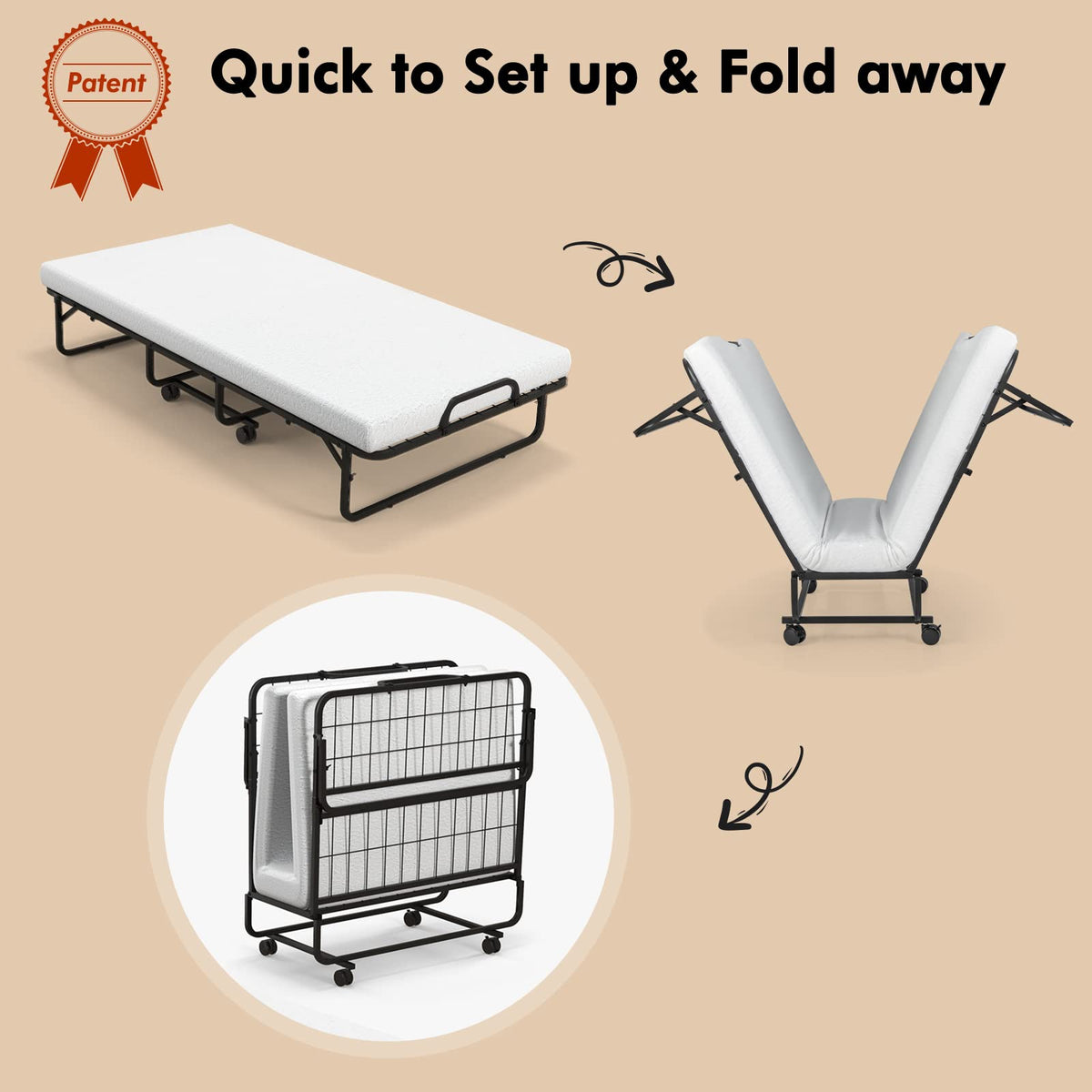 Folding Twin Size Portable Bed with 4” Memory Foam Mattress R27998