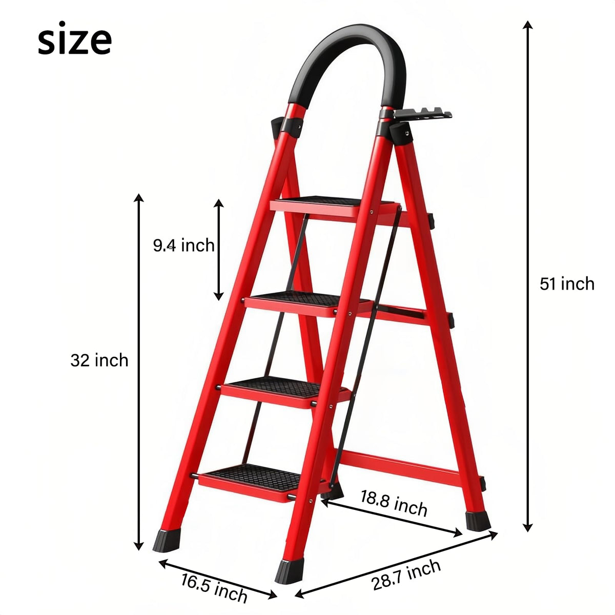 4 Step Folding Ladder with Handrails, Heavy Duty 800 lbs Step Stool U3517