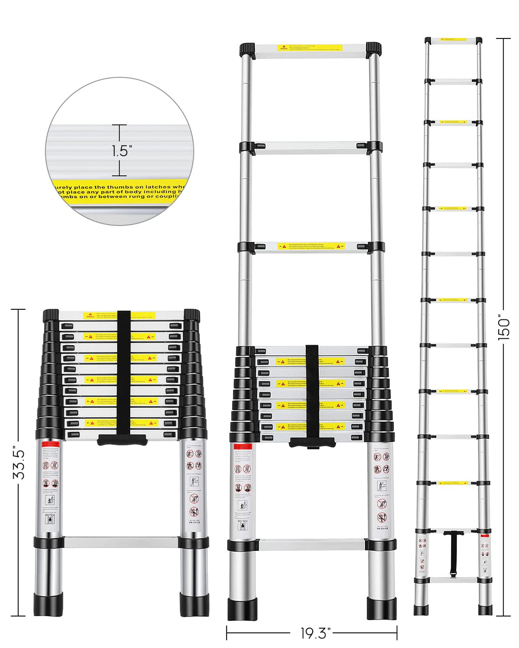 12.5FT Aluminum Telescoping Ladder 330 lb U2845