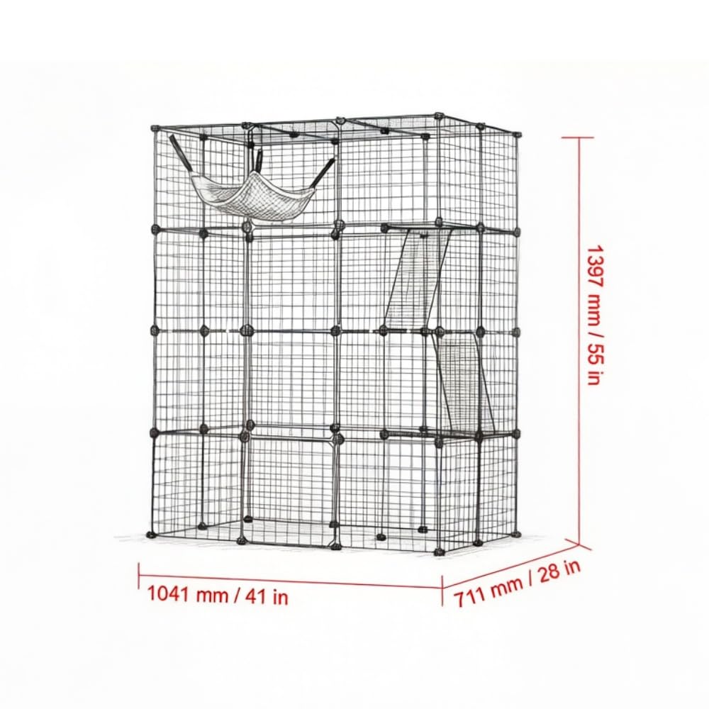4-Tier Metal Wire Cat Cage with Hammock, Platforms & Ramps, Black B40558