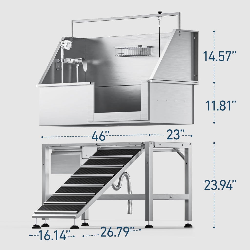 46" Stainless Steel Dog Washing Station with Storage Drawer W183132