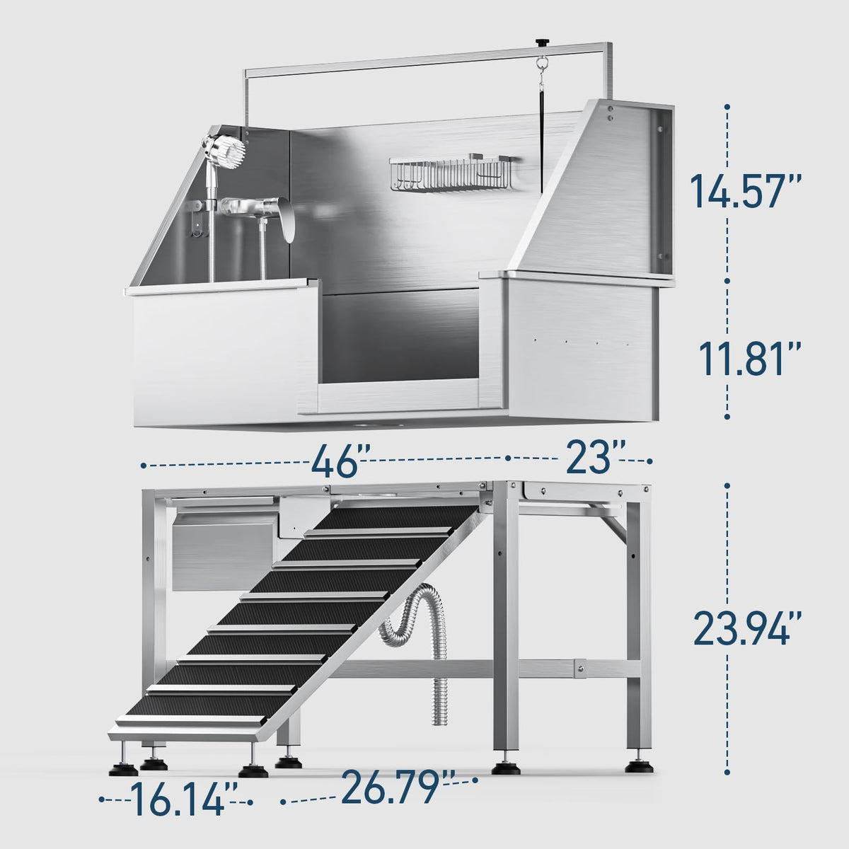 46" Stainless Steel Dog Washing Station with Storage Drawer W183132