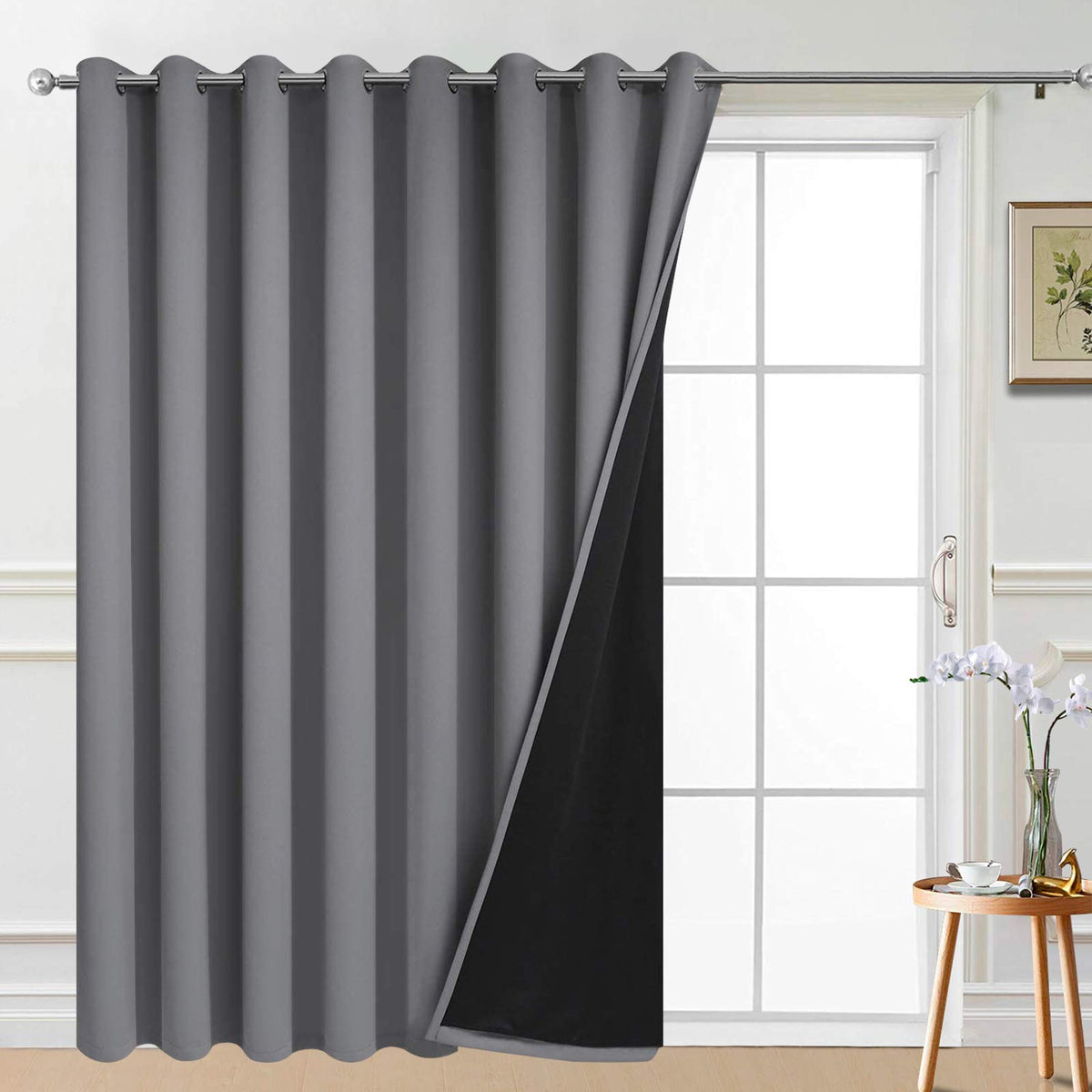Grey 100% Blackout Patio Door Curtain Panel W100 x L84 K7463