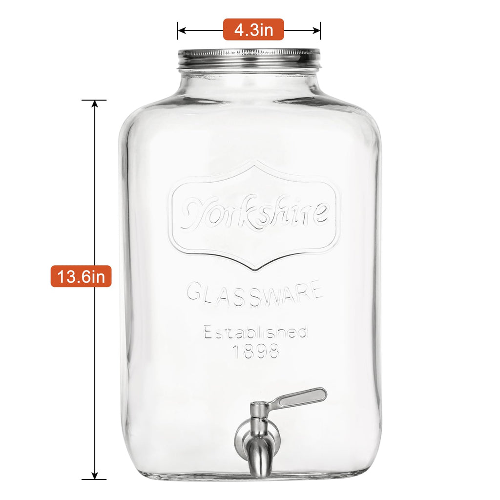 2 Gallon Glass Drink Dispenser with Stainless Steel Spigot and Lid J965