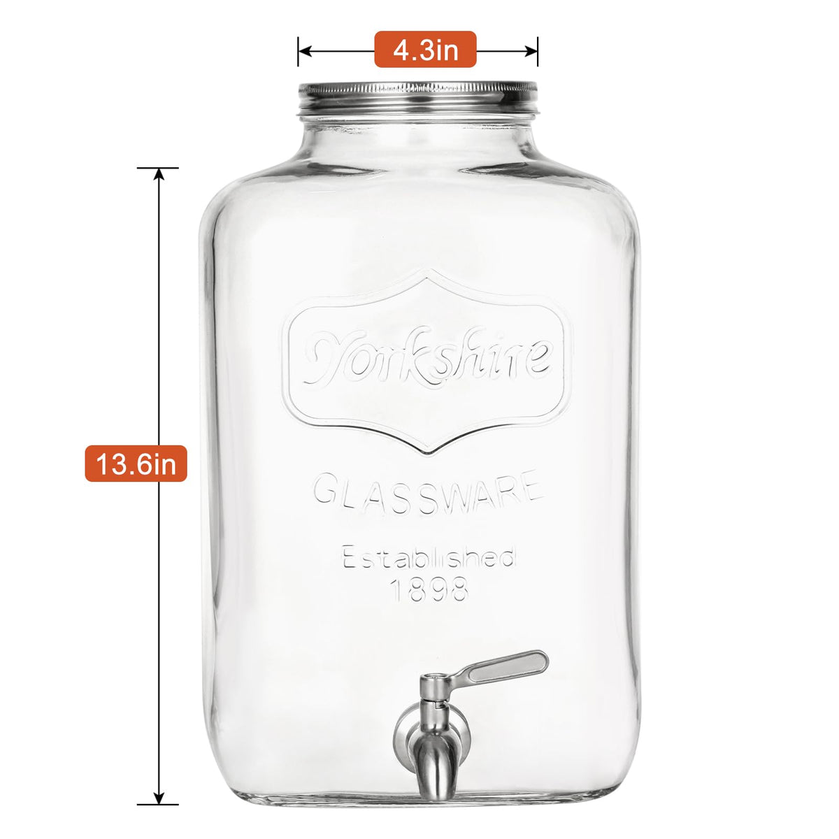 2 Gallon Glass Drink Dispenser with Stainless Steel Spigot and Lid J965