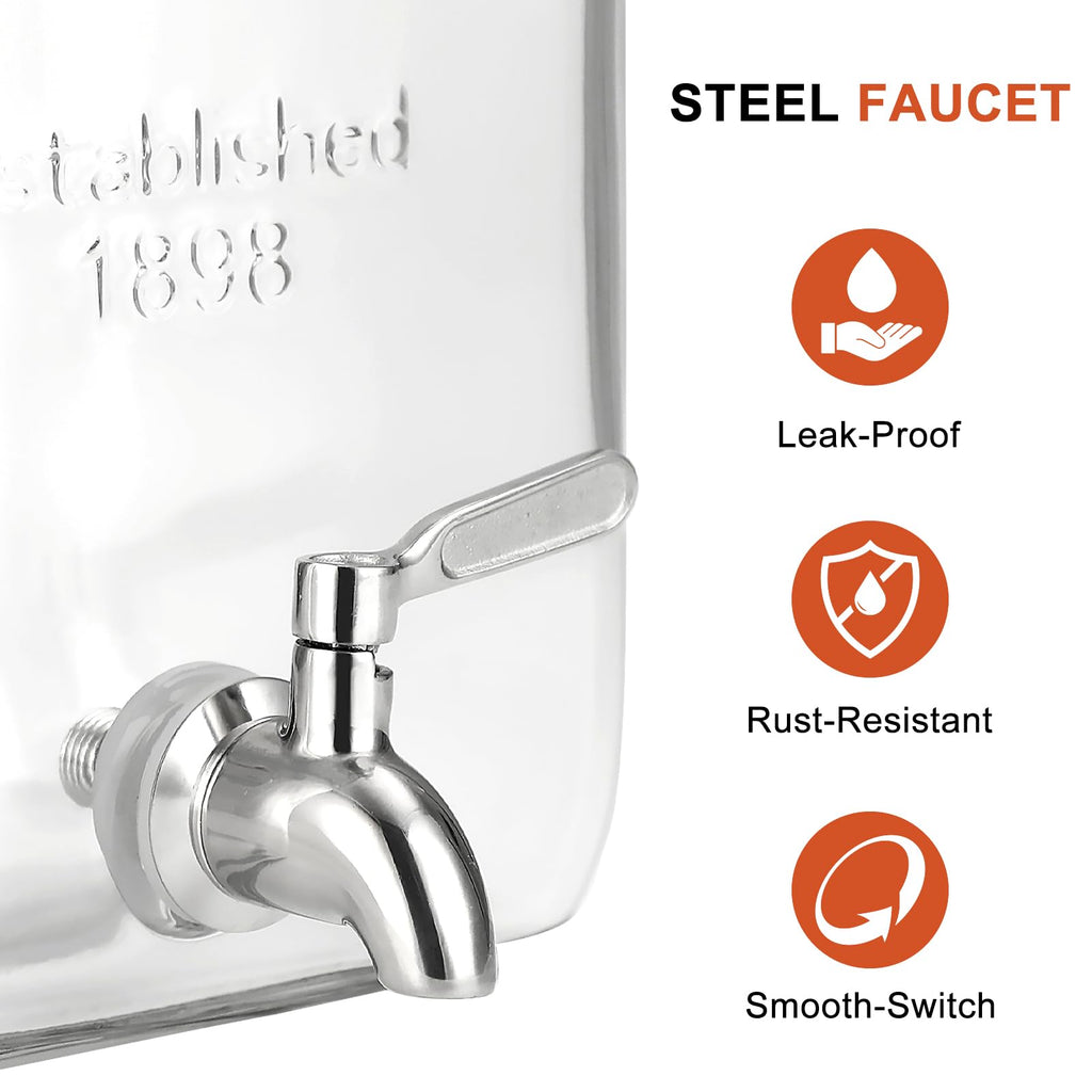 2 Gallon Glass Drink Dispenser with Stainless Steel Spigot and Lid J965