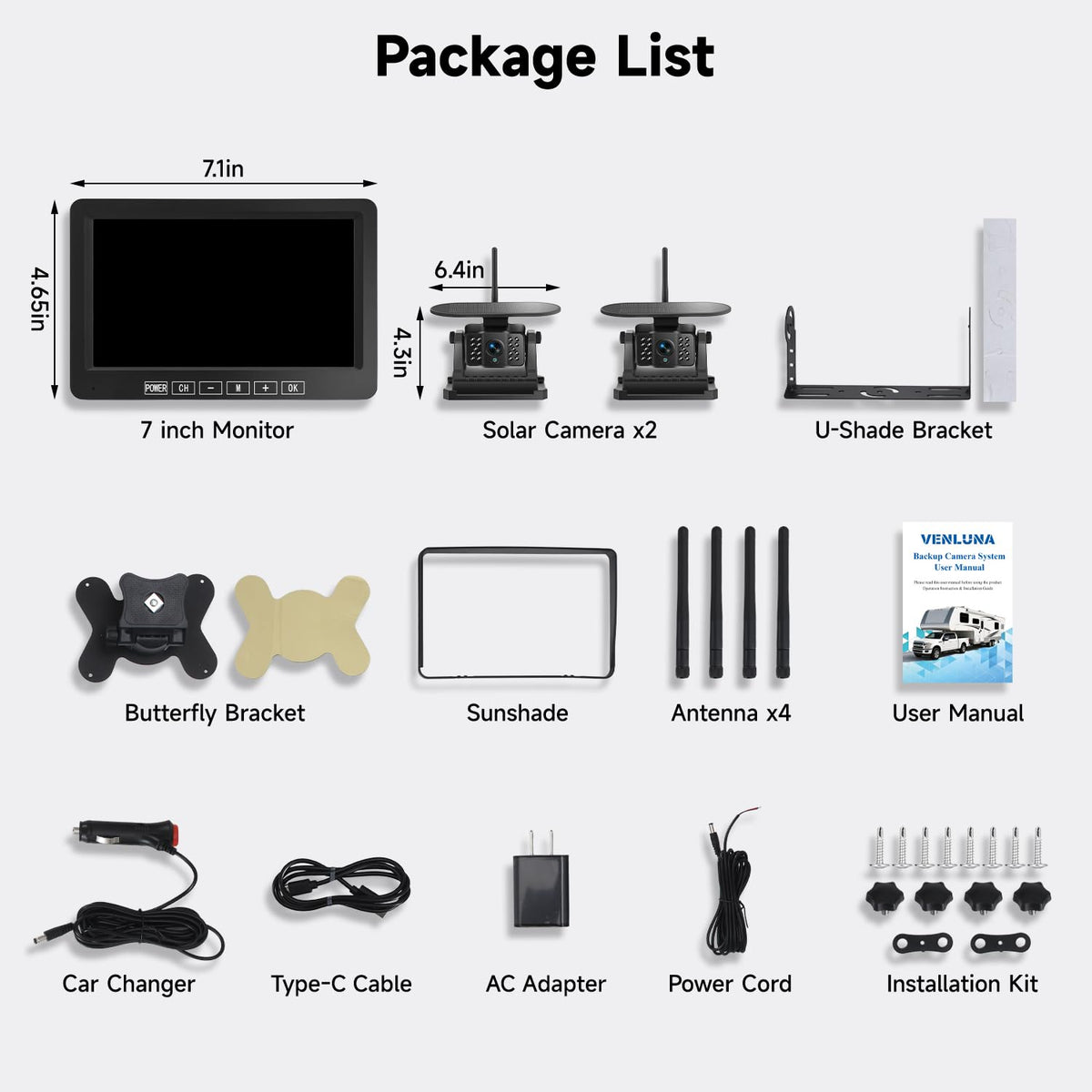 Dual Magnetic Wireless Backup Camera, 7” 1080P HD 4CH DVR Monitor X80070