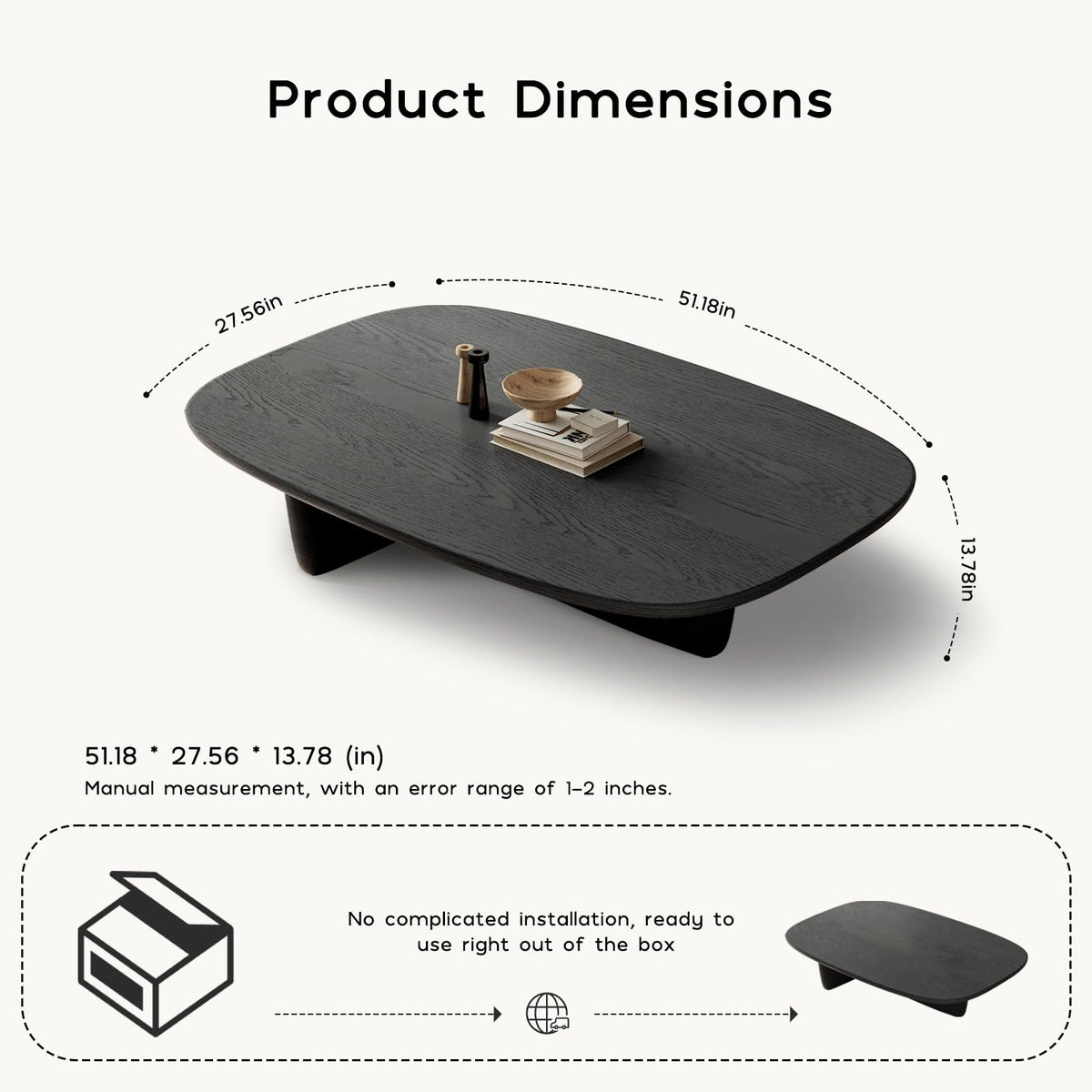 Black Wood Oval Coffee Table with Pedestal Base V148
