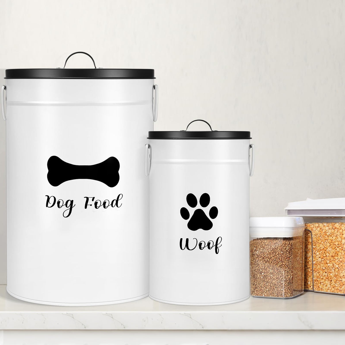 White Metal Dog Food Storage Containers J624382