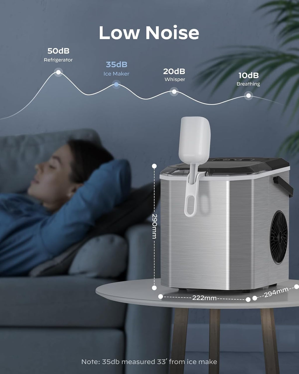 Stainless Steel Portable Countertop Ice Maker with Basket and Scoop O3281