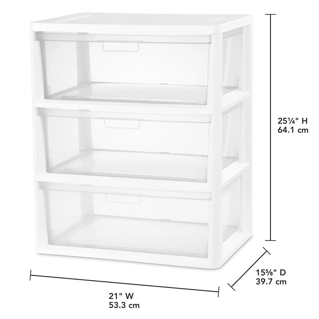 White 3-Drawer Plastic Storage Tower with Clear Bins K7817