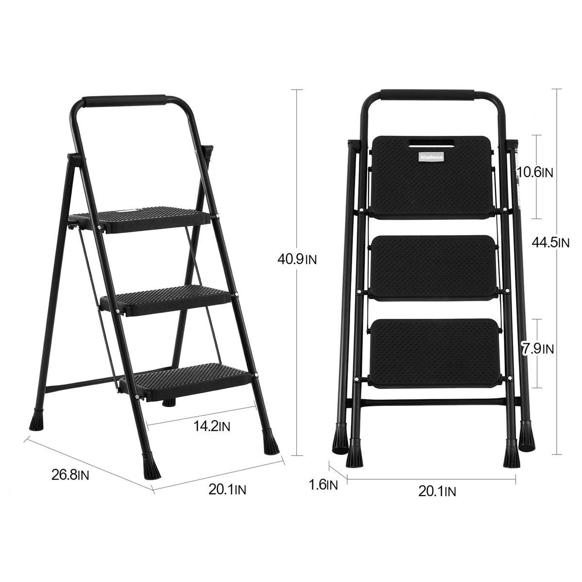Foldable 3 Step Stool Ladder 300 Lb Weight Limit Steel A3522