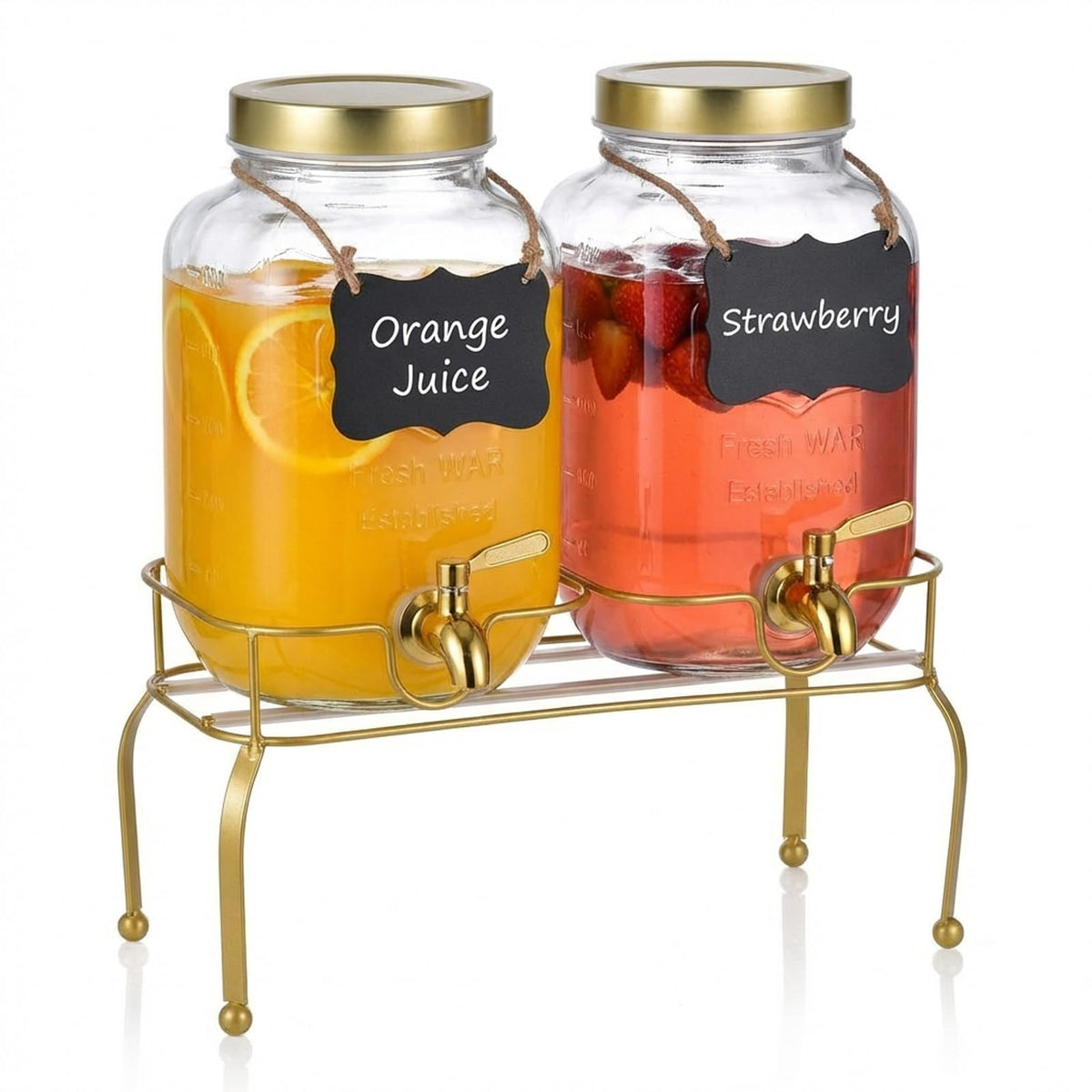 1 Gallon Glass Drink Dispenser Set of 2 with Stand B18392