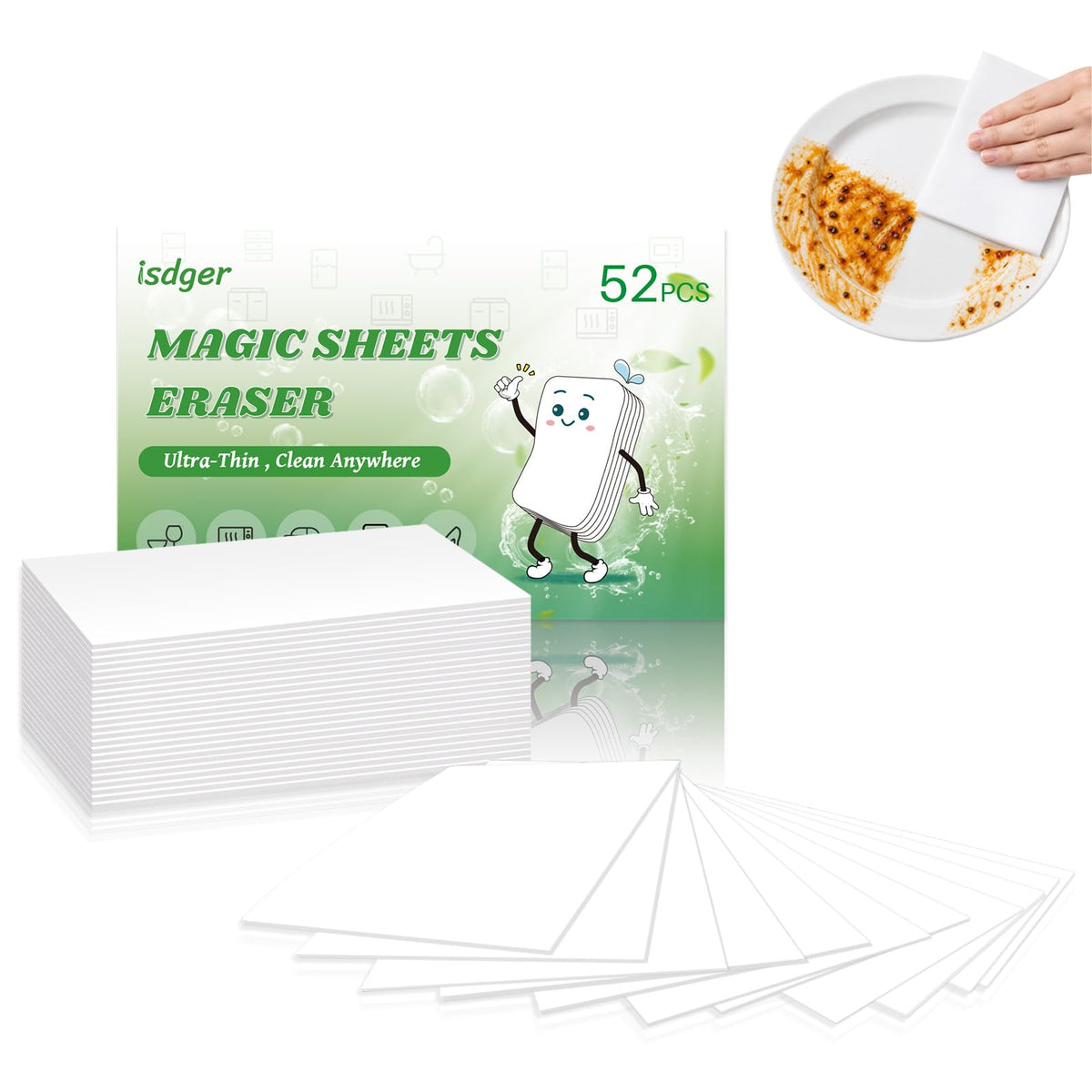 Magic Sponge Eraser Sheets, 52 Pack Dish Wipes B8790