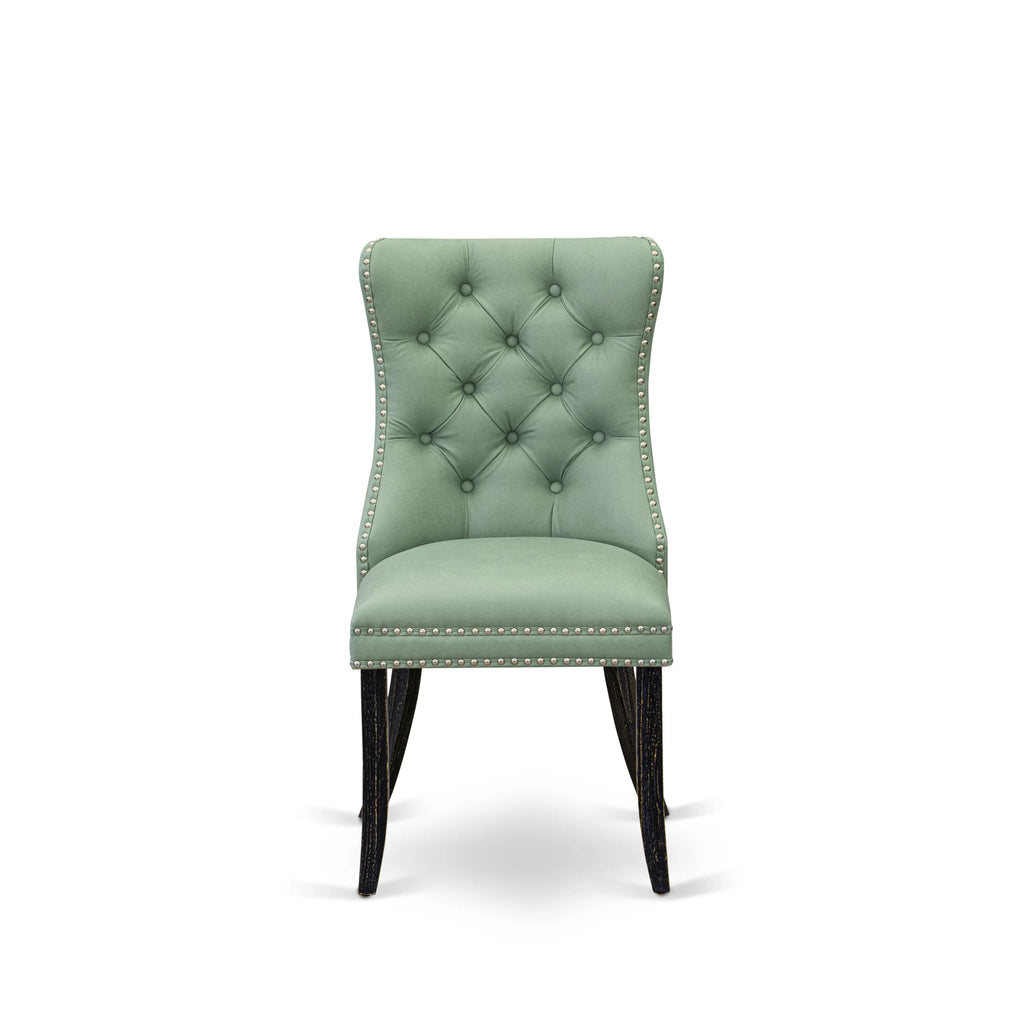 Button Tufted Nailhead Willow Green Polyester Upholstered Dining Chairs, Set of 2 E271670