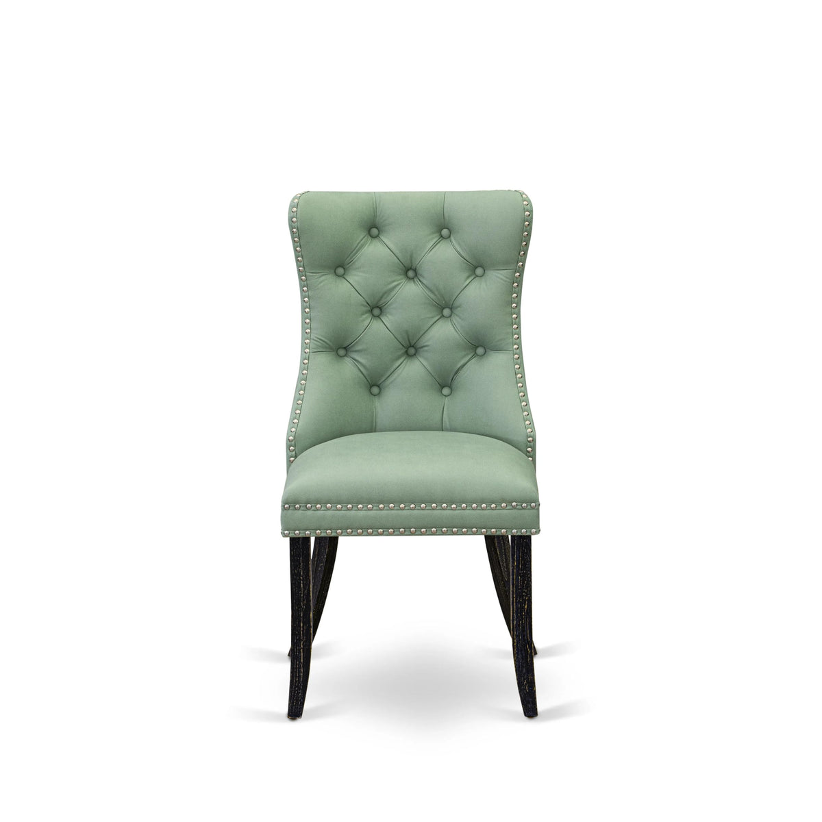 Button Tufted Nailhead Willow Green Polyester Upholstered Dining Chairs, Set of 2 E271670