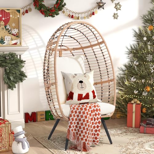 Wicker Egg Chair with Legs Cushion 350 lbs Capacity S6502