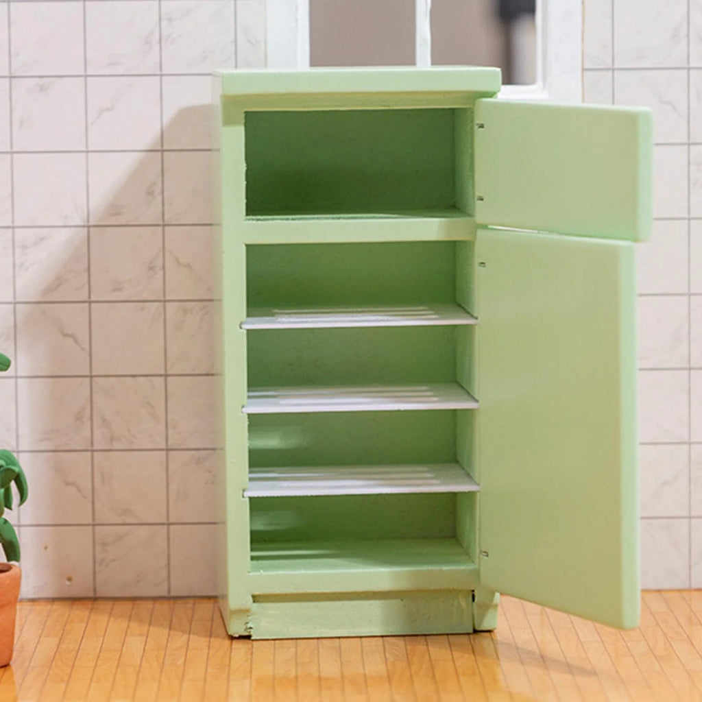 Light Green 1:12 Scale Birch Wood Dollhouse Fridge Furniture Set C820761