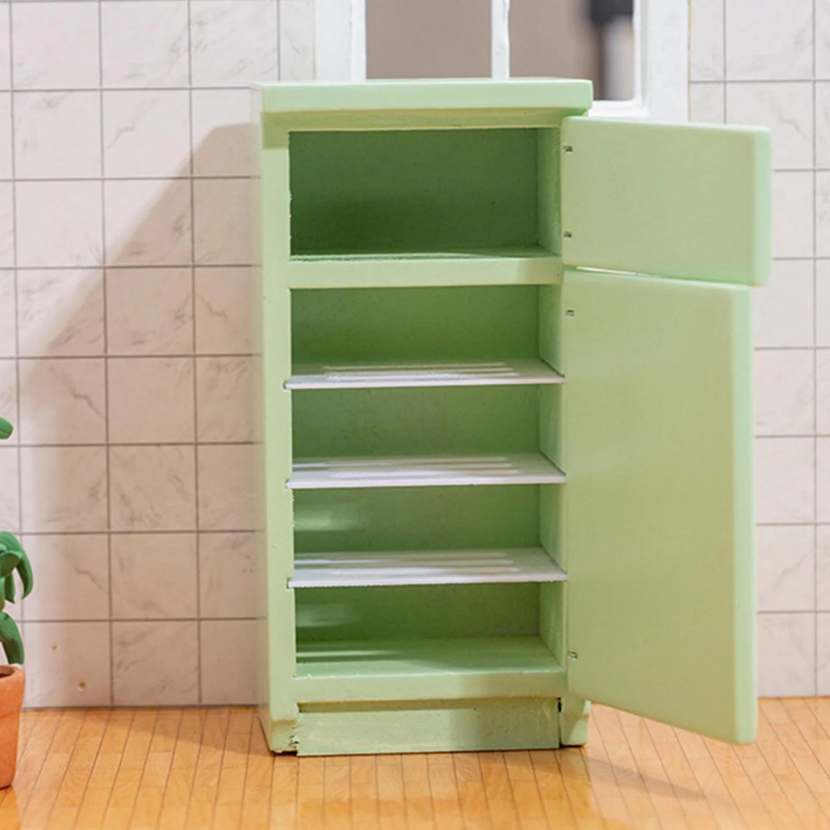 Light Green 1:12 Scale Birch Wood Dollhouse Fridge Furniture Set C820761