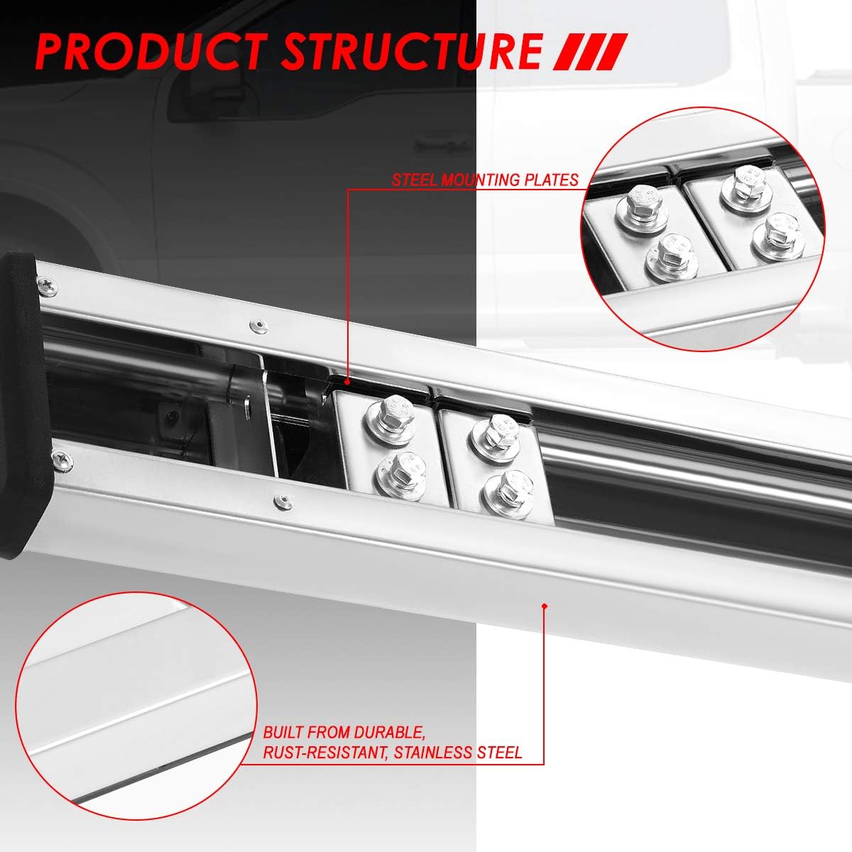 Polished Chrome Stainless Steel Nerf Bar Running Boards O8140