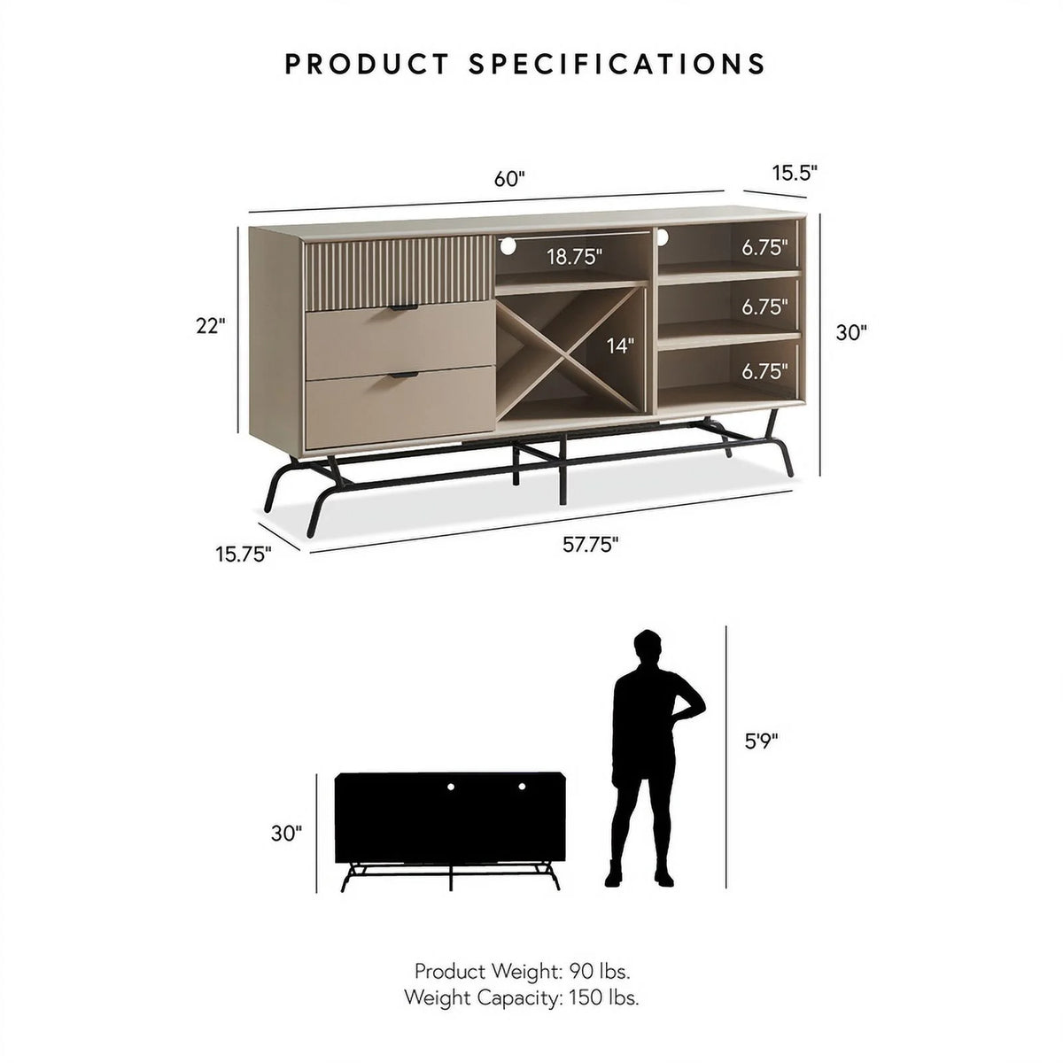 Light Taupe and Black Wood Buffet P2382