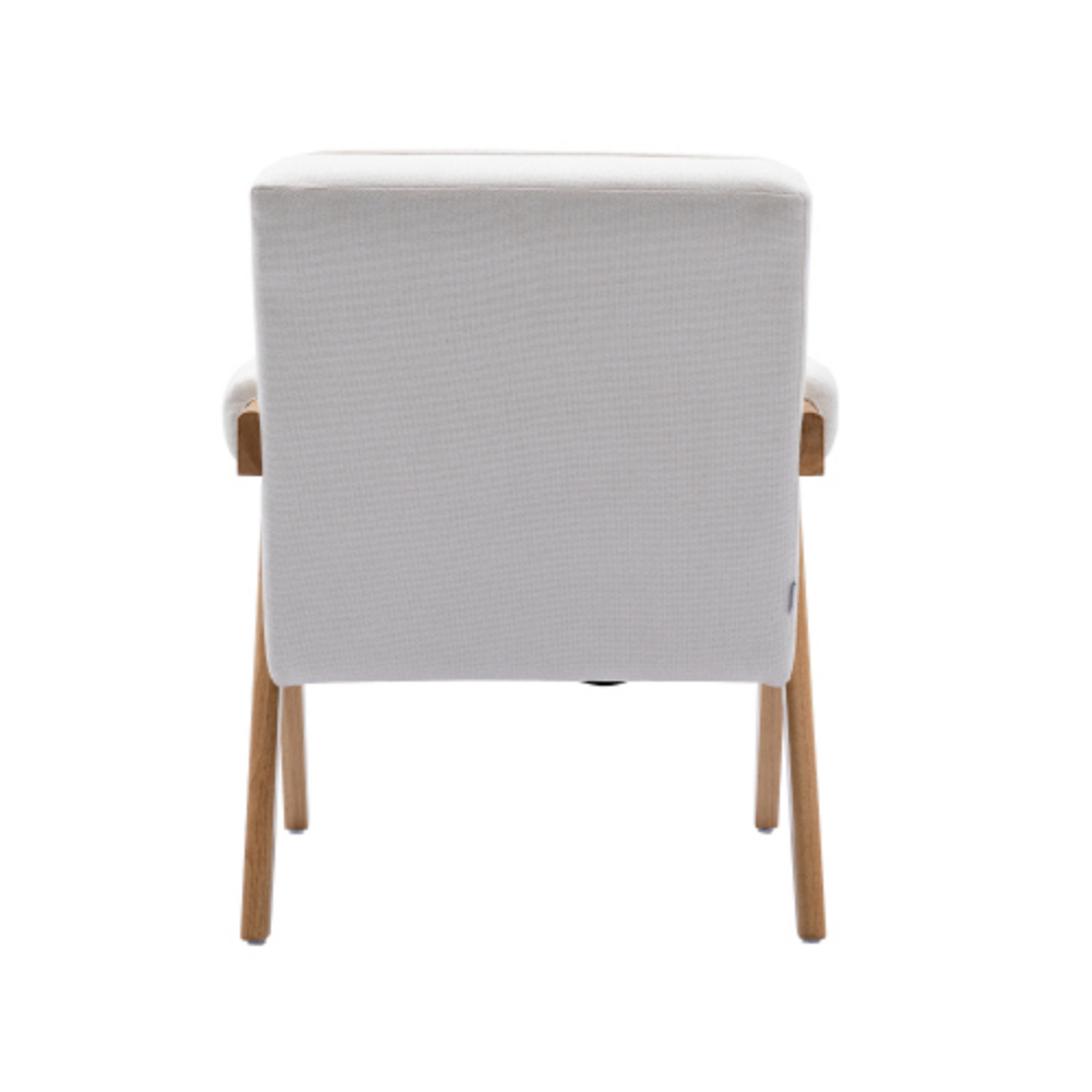 Beige Linen Mid-Century Modern Accent Chair with Solid Wood Armrest and Feet N761201
