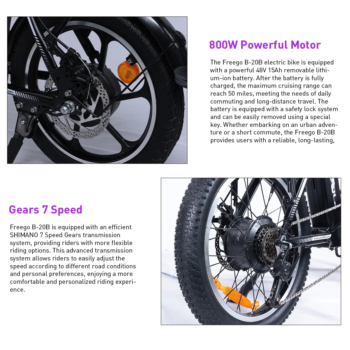 Folding Electric Bike 800W 48V 15Ah 20" Fat Tire U263
