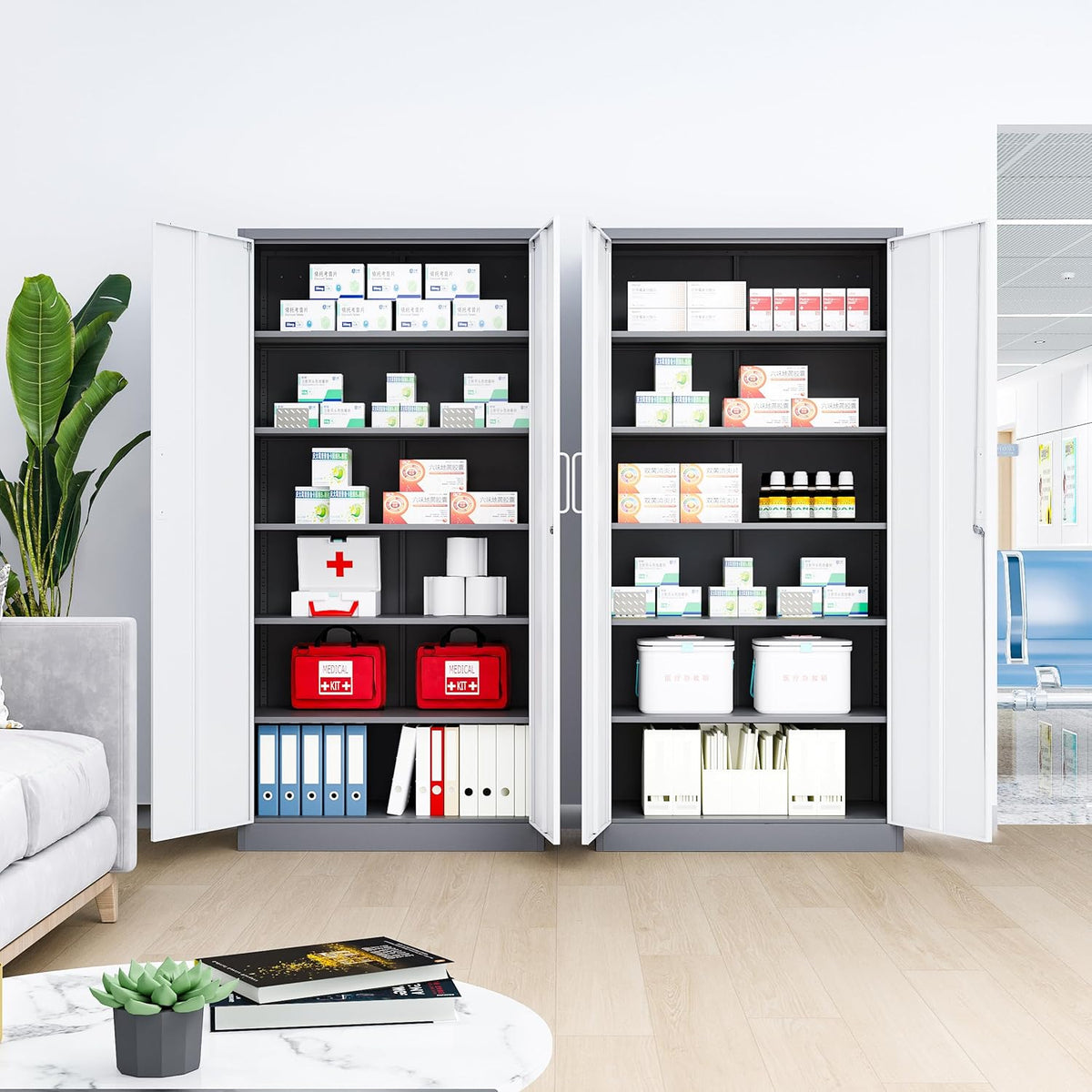 Locking Steel File Cabinet with 2 Doors and 4 Adjustable Shelves G5711