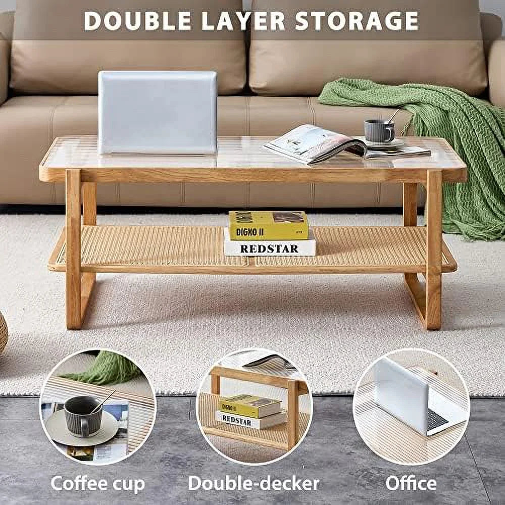 Rattan Coffee Table with Glass Top Y2963