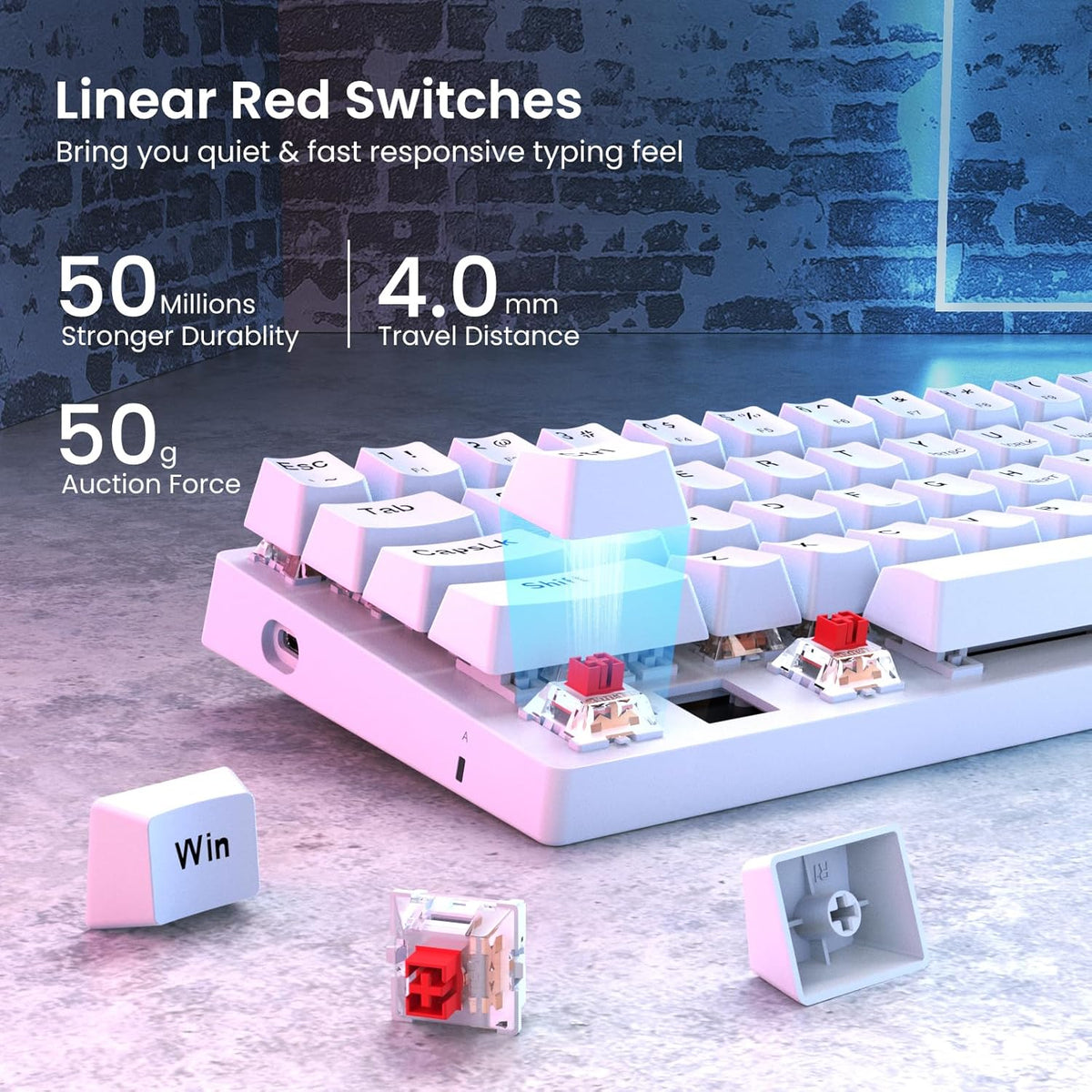 White 61 Keys Wired Mechanical Keyboard with Red Switches K760308