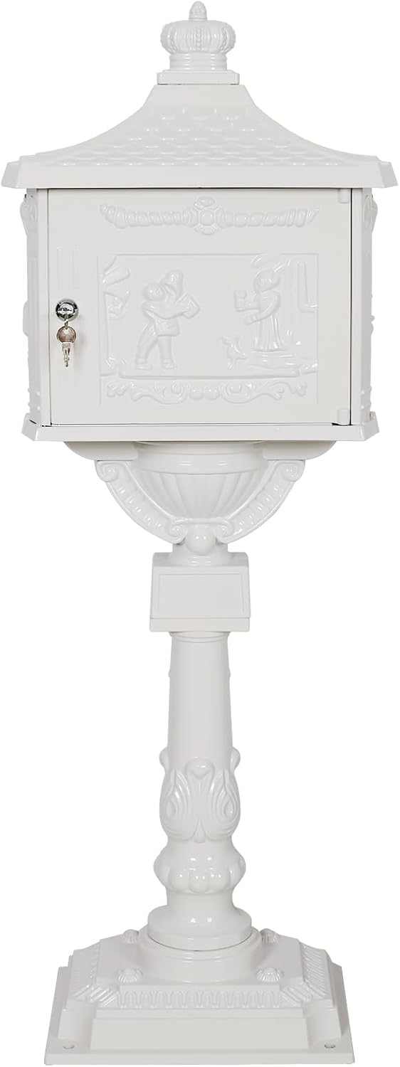 White Cast Aluminum Mailbox with Post and Locking Keys Z9528