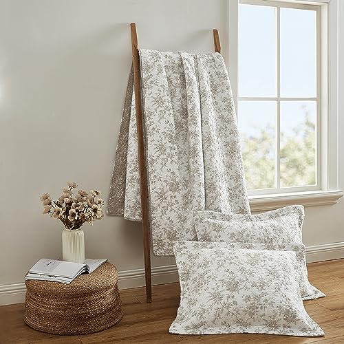 Queen Quilt Set, Reversible Floral Cotton Bedding with Matching Shams V958048
