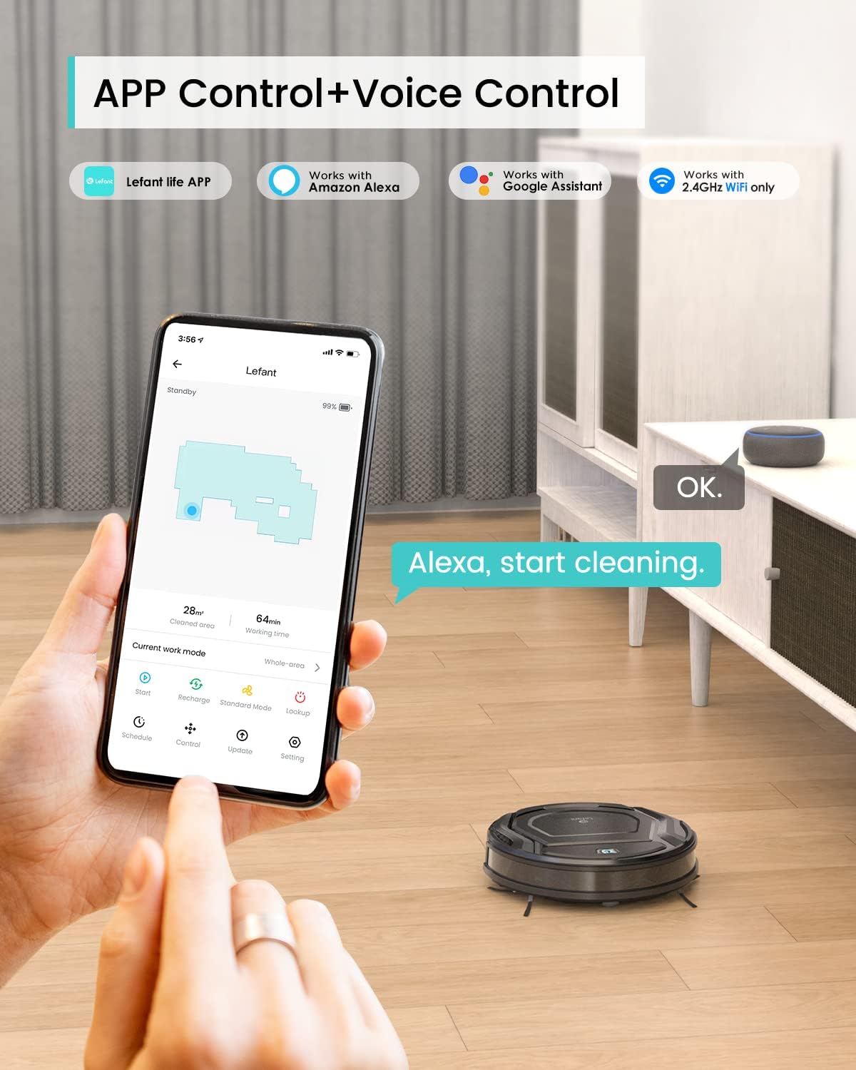 Robot Vacuum Cleaner for Pet Hair, Hard Floor, Low Pile Carpet R1163