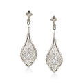 Vintage Diamond Filigree Drop Earrings in Platinum and 18kt Yellow Gold U6121