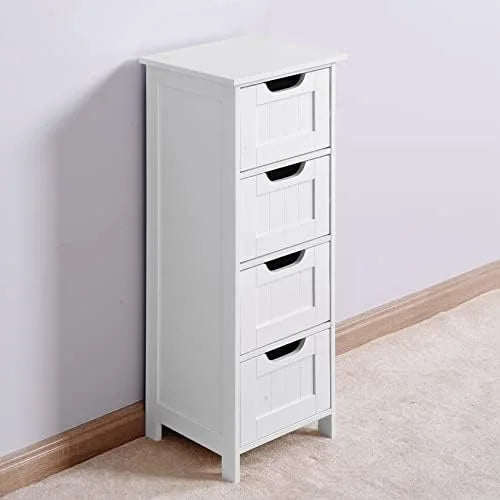 Narrow Bathroom Floor Cabinet with 4 Drawers White Q403815