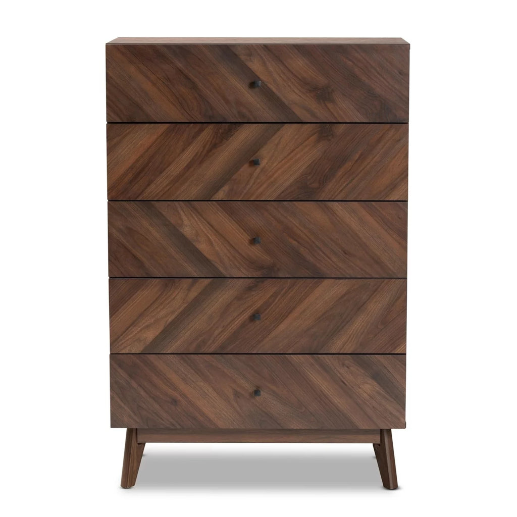 Walnut Brown Wood 5-Drawer Storage Chest H3365