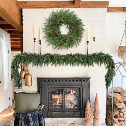 24 inch Real Touch Faux Cedar Wreath with Red Berries D70519