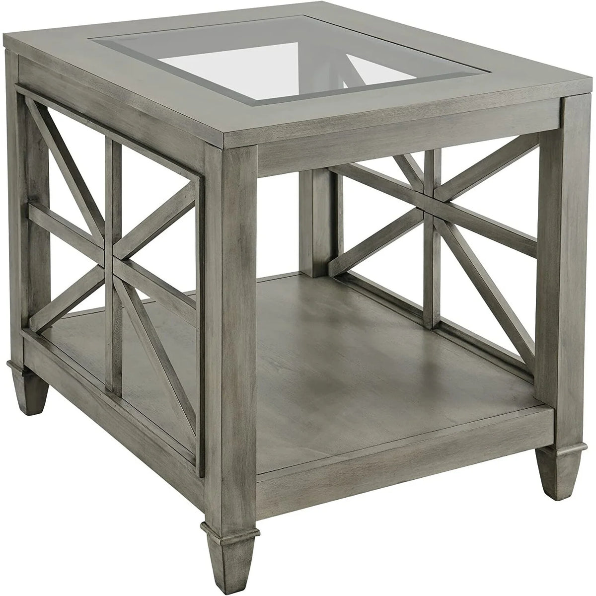 Square Wood End Table with Glass Top Grey D18642